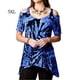 thumbnail image 1 of Qarigey Blusa de manga corta con cuello en V y hombros descubiertos con dobladillo irregular estampado tie-dye para mujer Prendas para la parte del cuerpo Azul 5XL, 1 of 2