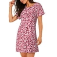 thumbnail image 2 of Balery Red Flowers Pattern Womens Short Sleeve Sleepshirt Scoopneck Cute Nightdress Comfy Nightgown Loungewear Dress, 2 of 6