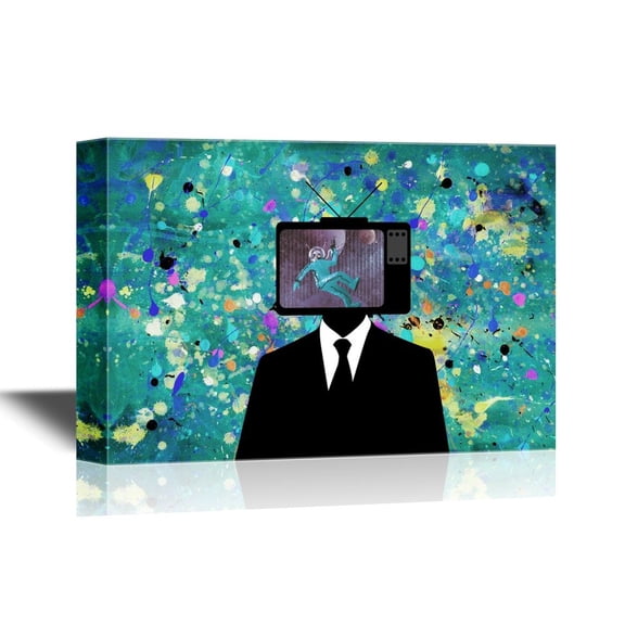 wall26 - Canvas Wall Art - Man with a Tvset on Head - Gallery Wrap Modern Home Art | Ready to Hang - 32x48 inches