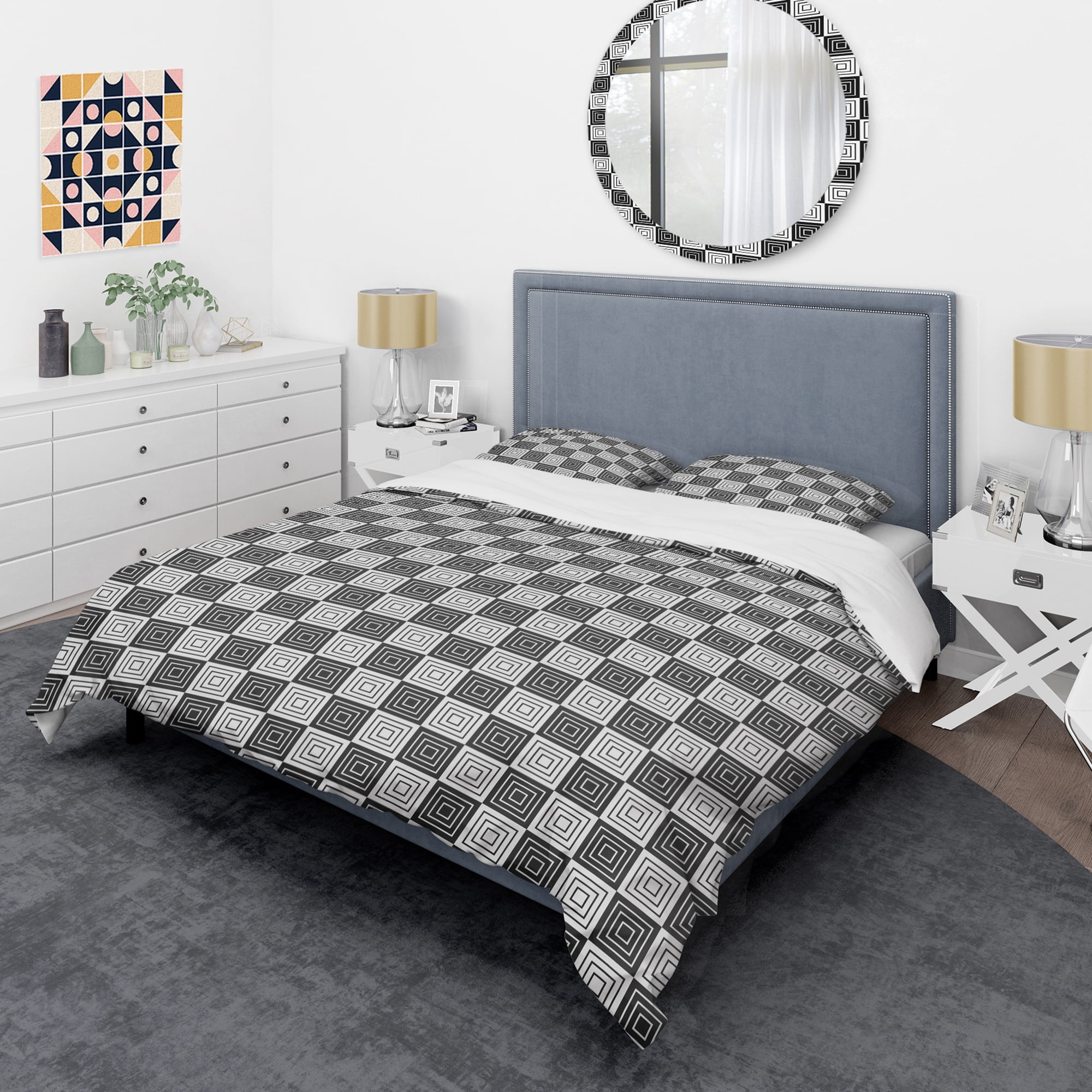 Designart 'Monochrome Geometric Pattern XI' Mid-Century Modern Duvet Cover Set