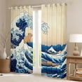 thumbnail image 2 of Feelyou Japanese Ocean Wave Curtains Pack of 2 (42x84 Each), Kawaii Capibara Animal Curtains Blackout, Tokyo Mount Fuji Bedroom Curtains, Window Curtains Decor, 2 of 6