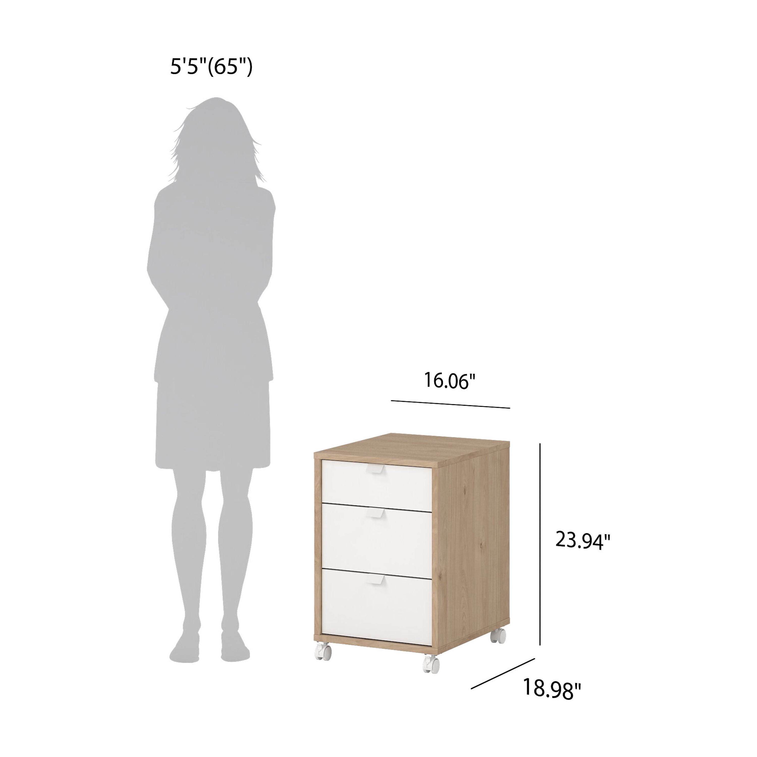 Tvilum Sign 3-Piece Home Office Set with Desk, Storage Bookcase and Mobile Storage, Jackson Hickory and White