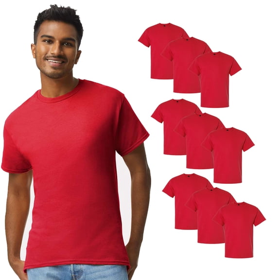 Gildan Men's Heavy Cotton Red T-Shirt, Comfortable Short Sleeve Crew Neck Tee, Pack 9, Size S