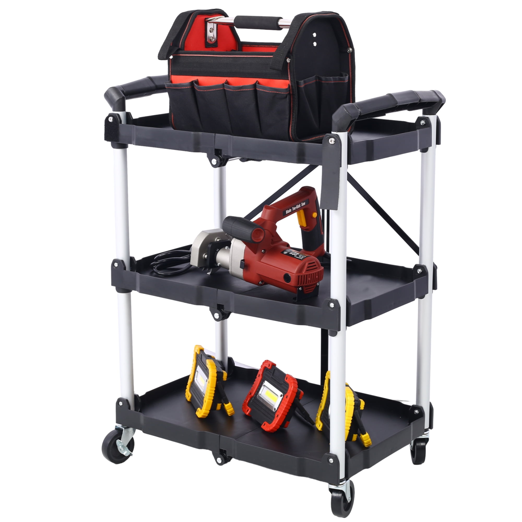 3 Layers Folding Collapsible Service Cart Roll Tool Cart Load Capacity