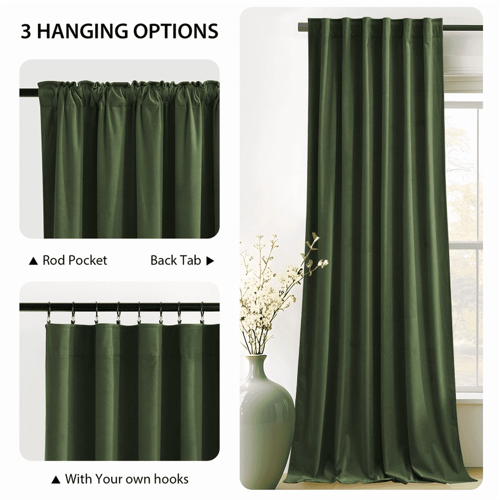 NICETOWN Olive Green Blackout Velvet Curtains for Bedroom, Christmas Sun Light Blocking Velvet Curtains Thermal Insulated Room Darkening Drapes Back Tab Soft Velvet Drapes, 52"x84", 2 Panels