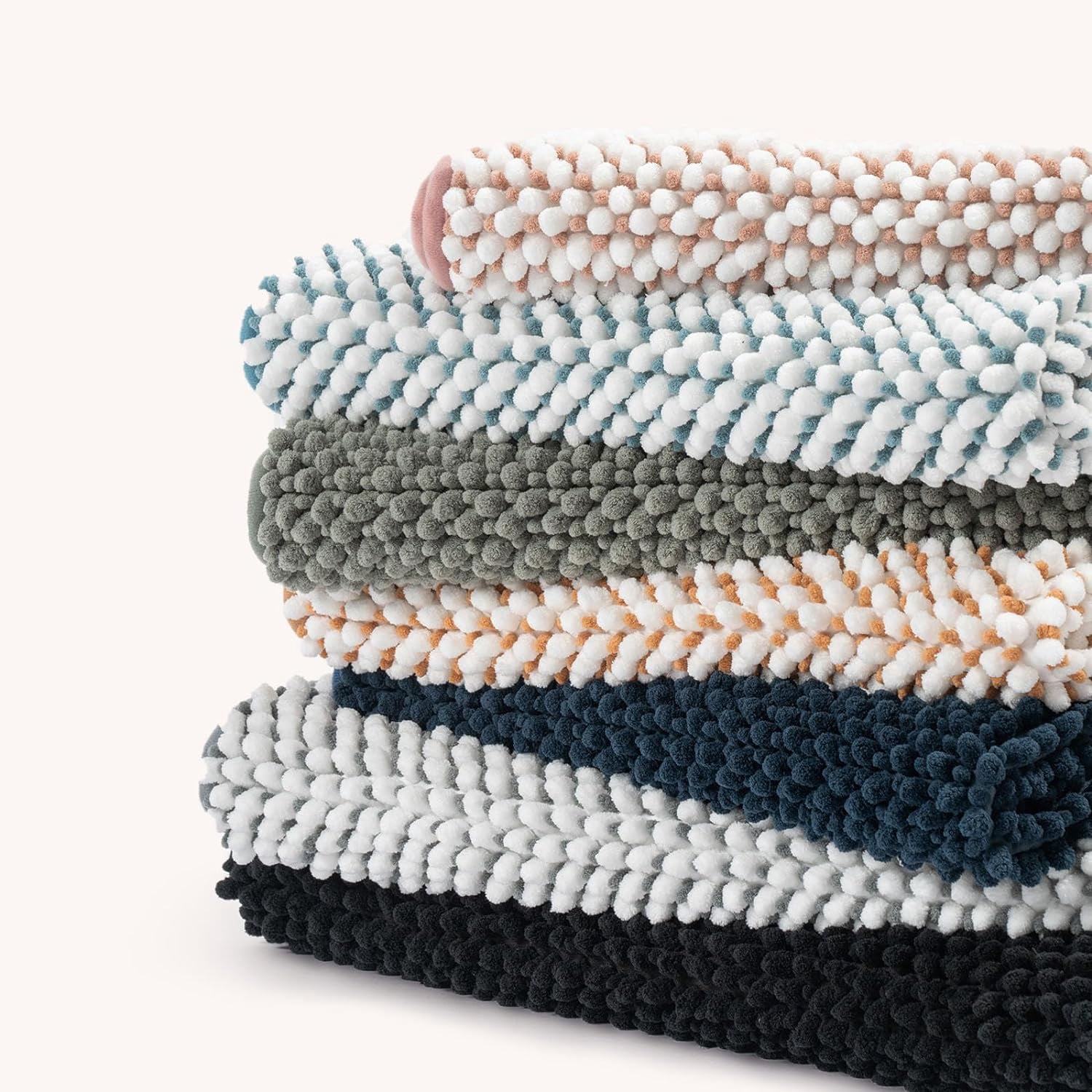 FRESHMINT Chenille Bathroom Rugs Set - 2 Piece (17''x24''+20''x47''), Non-Slip Bath Mats, Water Absorbent, Washable Shower Floor Mat, Black