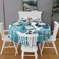 thumbnail image 2 of Blue Pioneer Flower Round Tablecloth 60" X 60",Wrinkle Wipeable Table Cloth for Kitchen Dining Room Picnic Patio Party, 2 of 6