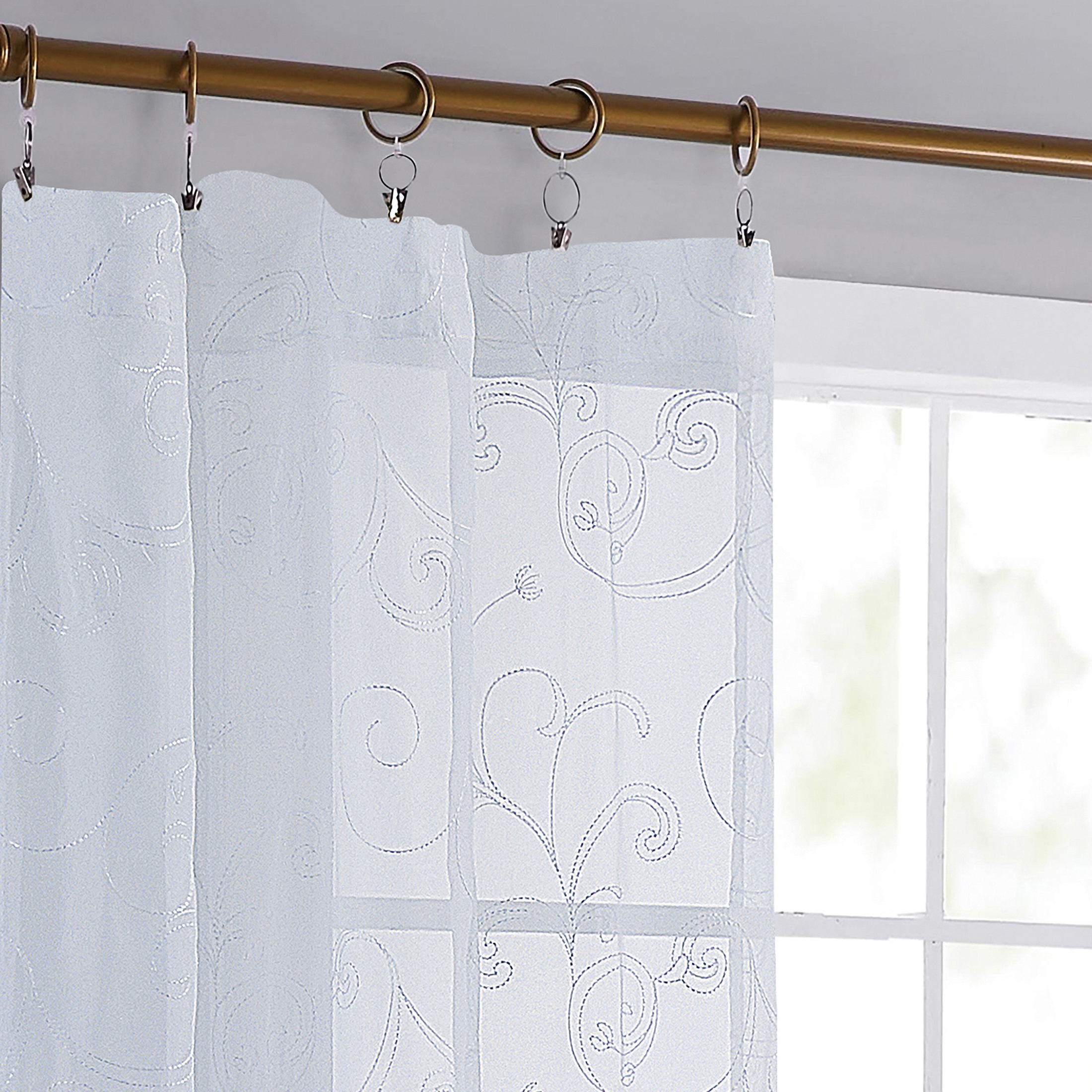 Mainstays Embroidered Scroll Sheer Curtain Panel, White, 38 x 63 photo 2