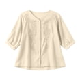 thumbnail image 6 of Womens Summer Cotton Linen Tops Elbow Length Sleeve V Neck Tshirts for Women Lightweight Pullover Casual Tees, 6 of 6
