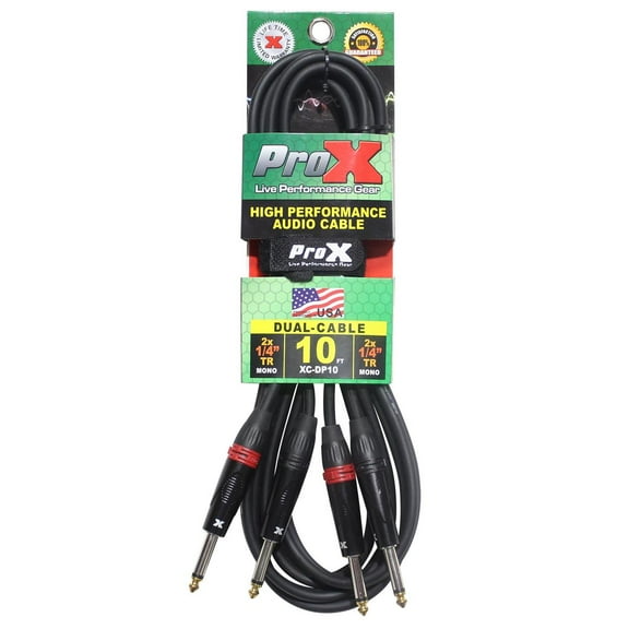 ProX XC-DP10 10' Dual 1/4" TS-M to Dual 1/4" TS-M Unbalanced High Performance Audio Cable