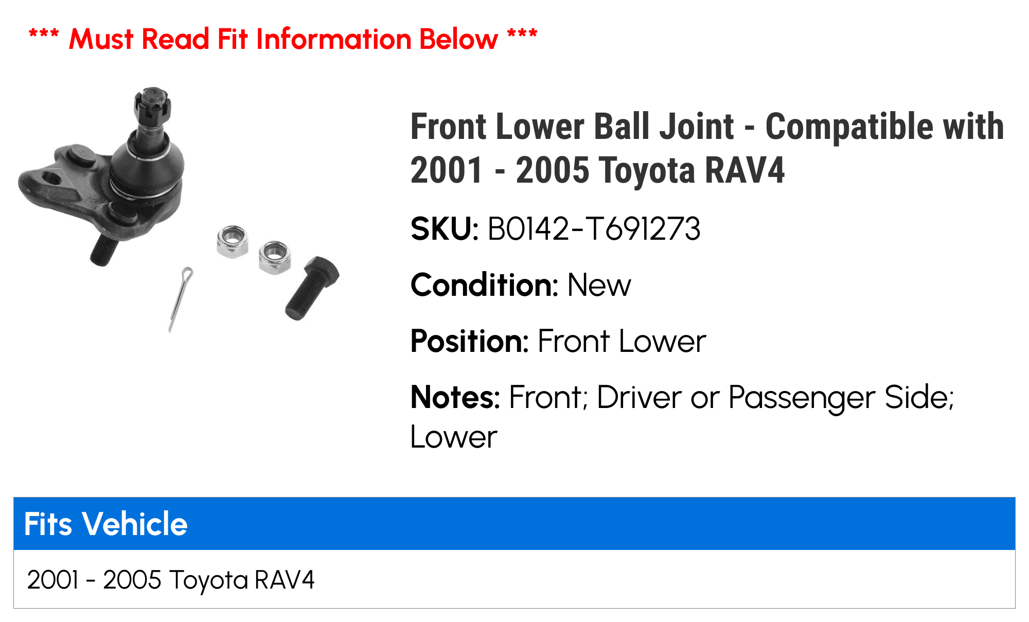 Motaquip Lower Ball Joint For Toyota RAV4 (1994-2000) – Front Axle Left Or Right