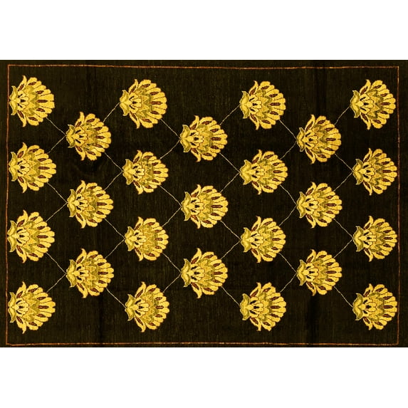 Ahgly Company Machine Washable Indoor Rectangle Abstract Yellow Modern Area Rugs, 5' x 8'