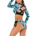 thumbnail image 3 of VBVC Ladies Multicolor Print Back Cutout Swim Briefs Bikinis Long Sleeve Womens Split Swimsuit Suit, 3 of 6