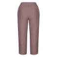 thumbnail image 2 of Mrat Linen Pants for Women Solid Capris Plus Size Wide Leg Capris Cropped Elastic Waist Trousers with Pockets S-67 Pink-a XXL, 2 of 5