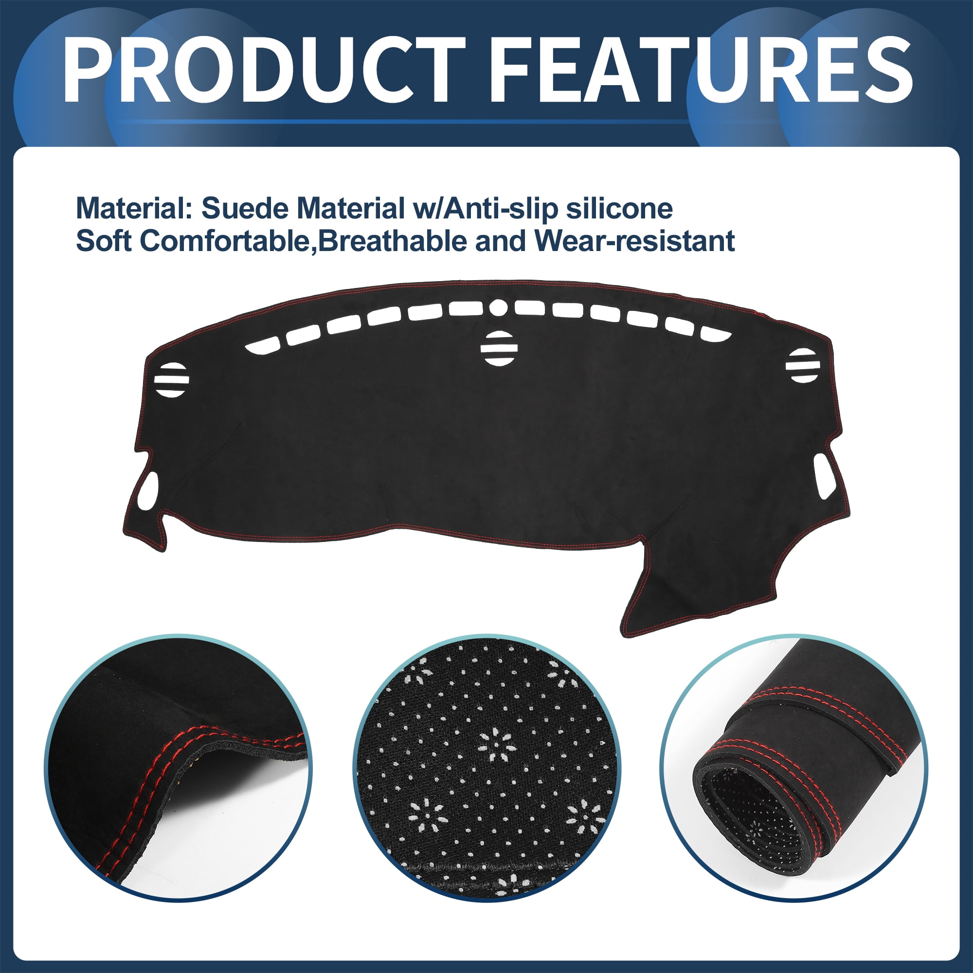 Unique Bargains Dash Cover Interior Non-Slip Dashboard Carpet Mat Pad for Dodge Dart 2013-2016 Suede Black Red