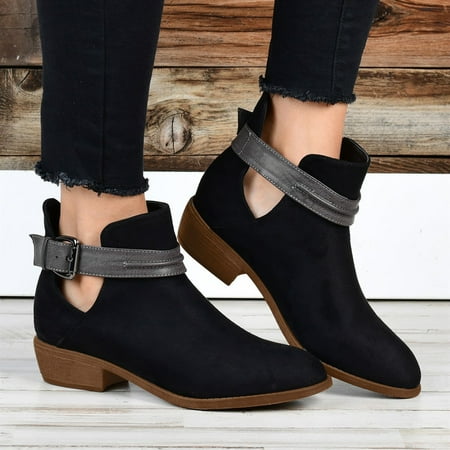 

Women Shoes Short Toe Booties Heels Retro Buckle Round Strap Non Slip Women s Boots