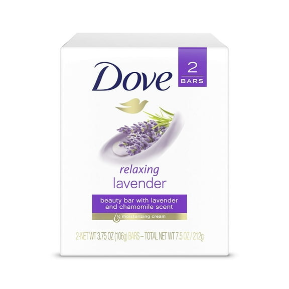 Dove Purely Pampering Beauty Bar For Softer Skin Relaxing Lavender More Moisturizing Than Bar Soap 3.75 Oz 2 Bars