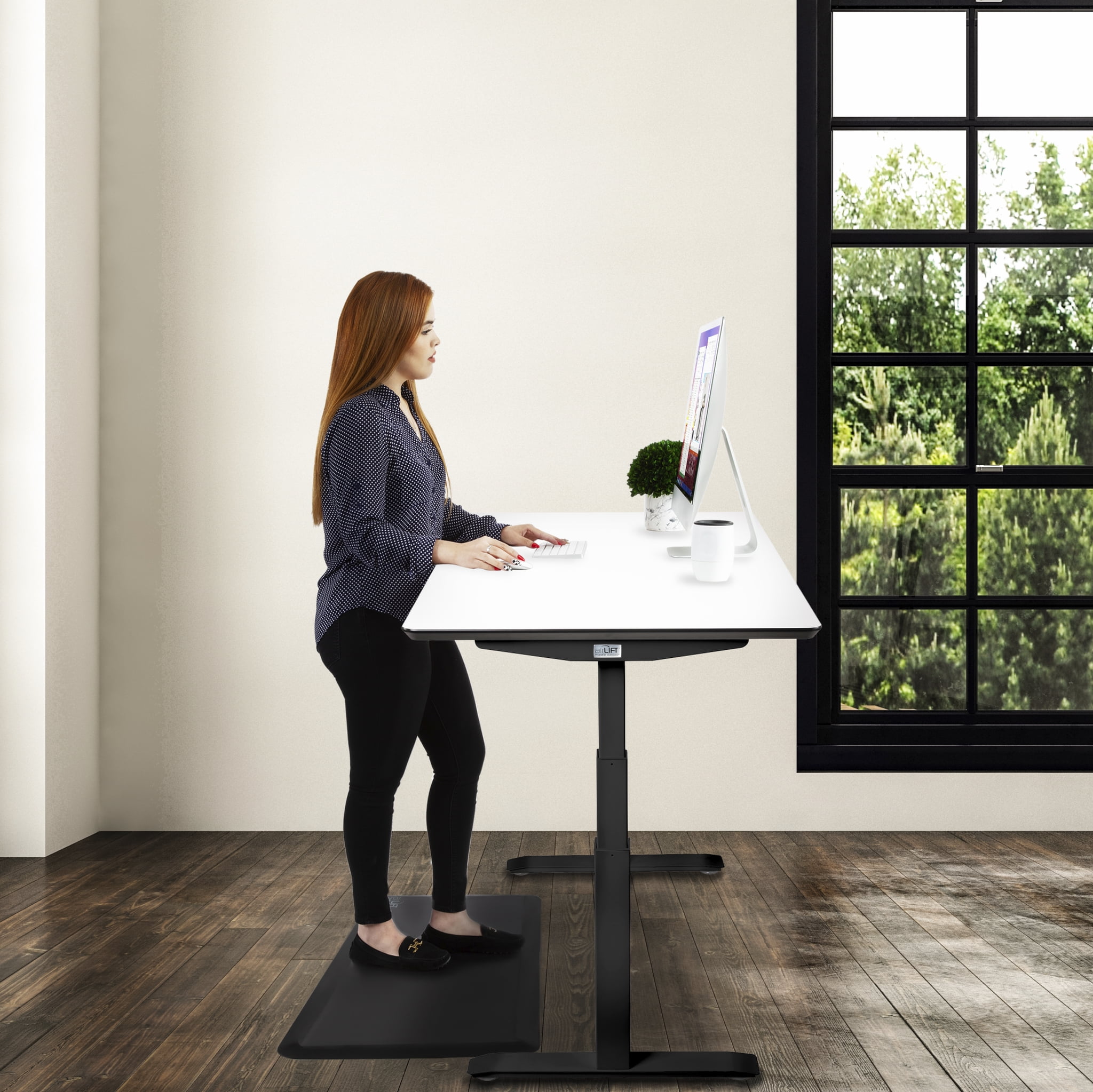 Seville Classics AIRLIFT S3 Electric Height-Adjustable Standing Desk with Ergo Table Top with Beveled Bottom Edges, 54" x 30"
