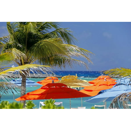Umbrellas and Shade at Castaway Cay, Bahamas, Caribbean Coastal Beach Landscape Photography Print Wall Art By Kymri