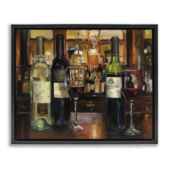 Stupell Industries Reflection of Wine Bottles Food & Beverage Painting Black Floater Framed Canvas Art Print Wall Art, 21 x 17