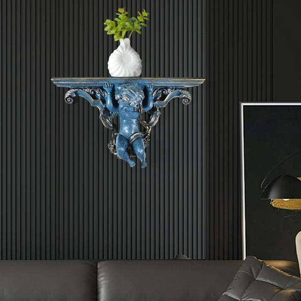 Estante montado en la pared, estantes de pared decorativos Estatua de ángel de resina Estante de pared Estantes adornados para baño Sala de estar Azul oscuro perfecl Estante montado en la pared