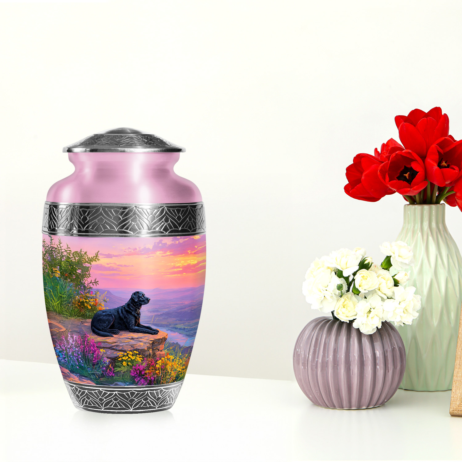 SABURIAL Dog Urn - Perfect Handcrafted Urns For Mom & Dad Ash - Decorative Funeral Urn For Human Ash - Perfect Burial Urns For Female Ashes - 10 Inch Large With Velvet Bag
