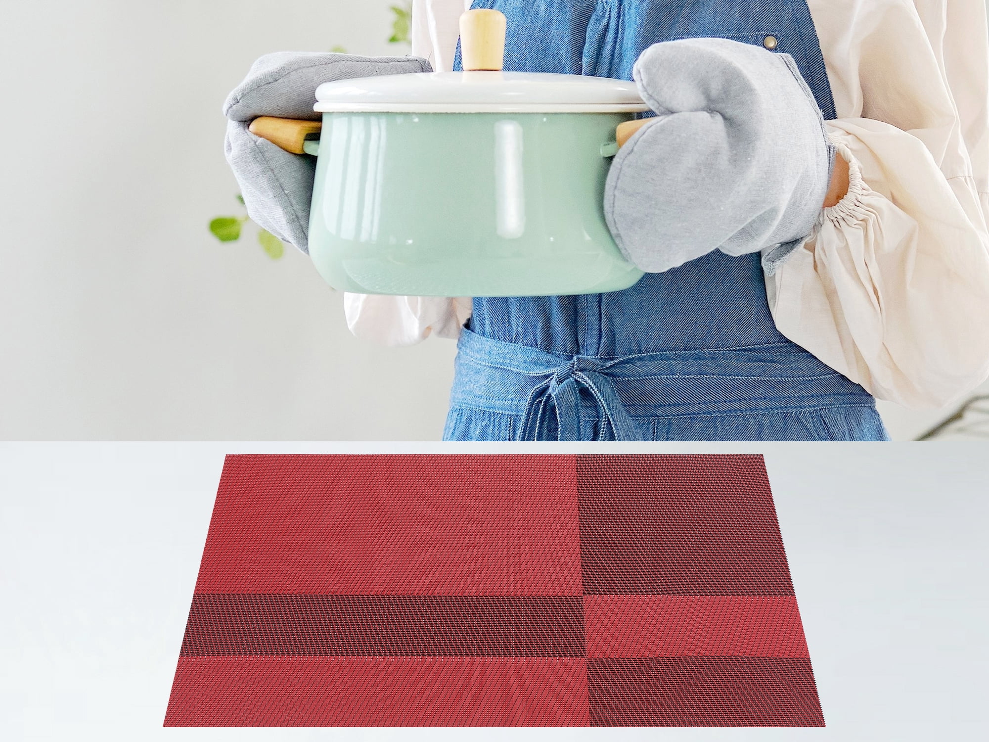 Unique Bargains Set of 8 Placemats for Kitchen Table Decor Red
