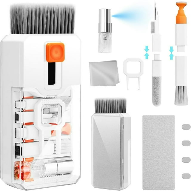MesaSe 7 in 1 MultiFunction Cleaning Kit For Phone Earbuds Laptops Tablets Cameras Lenses Screen & Keyboard Key Puller Kit with Spray Fibre Swipe Large & Mini Brush for Type of E