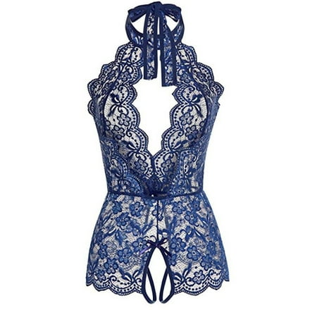

HQiong Women Sexy Lace Lingerie See Through Babydoll Underwear Halter-Neck Sleepwears Sexy Exotic Open Front Nightwear