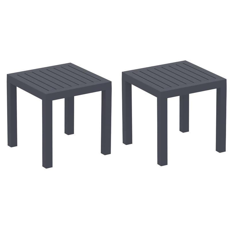 Home Square 2 Piece Square Resin Patio Side Table Set in Dark Gray
