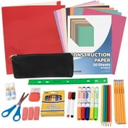 48 Piece Stationary School Supplies Set for Boys, Girls, Preschool, Kindergarten & Elementary School Kids & Children Containing Pencils, Markers, Colored Pencils, Erasers, Construction Paper, Scisso