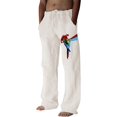 thumbnail image 1 of Pantalones casuales de lino para hombre, estampado de árboles y pájaros, sueltos, ligeros, elásticos, con cordón elástico, banda elástica, pantalones de yoga para la playa 012-azul cielo 3XL 012-azul Xishao ropa, 1 of 2