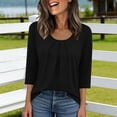 thumbnail image 2 of Staron Spring Summer Women's Casual T-Shirt V Neck 3/4 Sleeve Loose Comfy Basic Top, Black M, 2 of 6