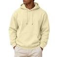 thumbnail image 3 of UDAUDU Mens Fleece Hoodie Long Sleeves Casual Pullover Drawstring Hooded Sweatshirt with Kangaroo Pocket Cozy Basic Hoodies for Men Beige S, 3 of 9