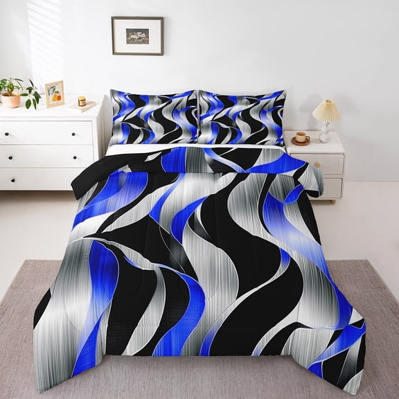 Erosebridal Blue Stripes Bedding Twin Comforter Set,Abstract Artwork Down Comforter,Spiral Lines Bedding Sets Twin with Comforter,Lightweight Geometric Bedroom Decorative,Reversible,3pcs