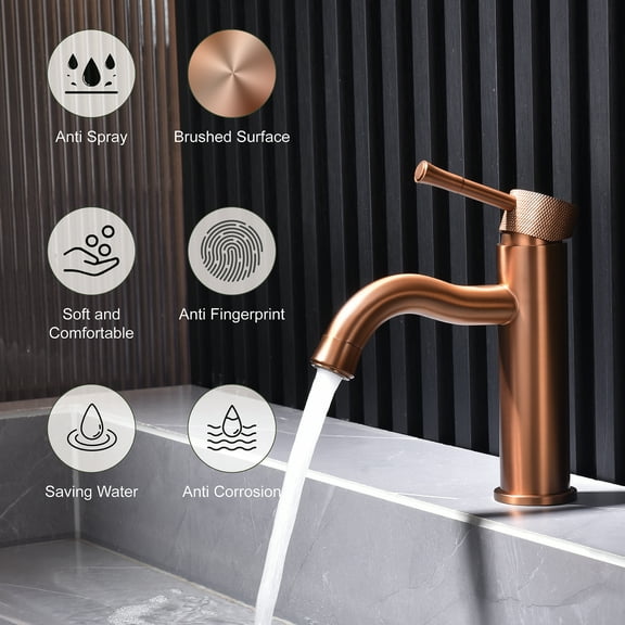 Single Hole Bathroom Basin Sink Mixer Tap Faucet with Extension Aerator, Brushed / Rose Gold for Washbasin, Farmhouse and Motorhome