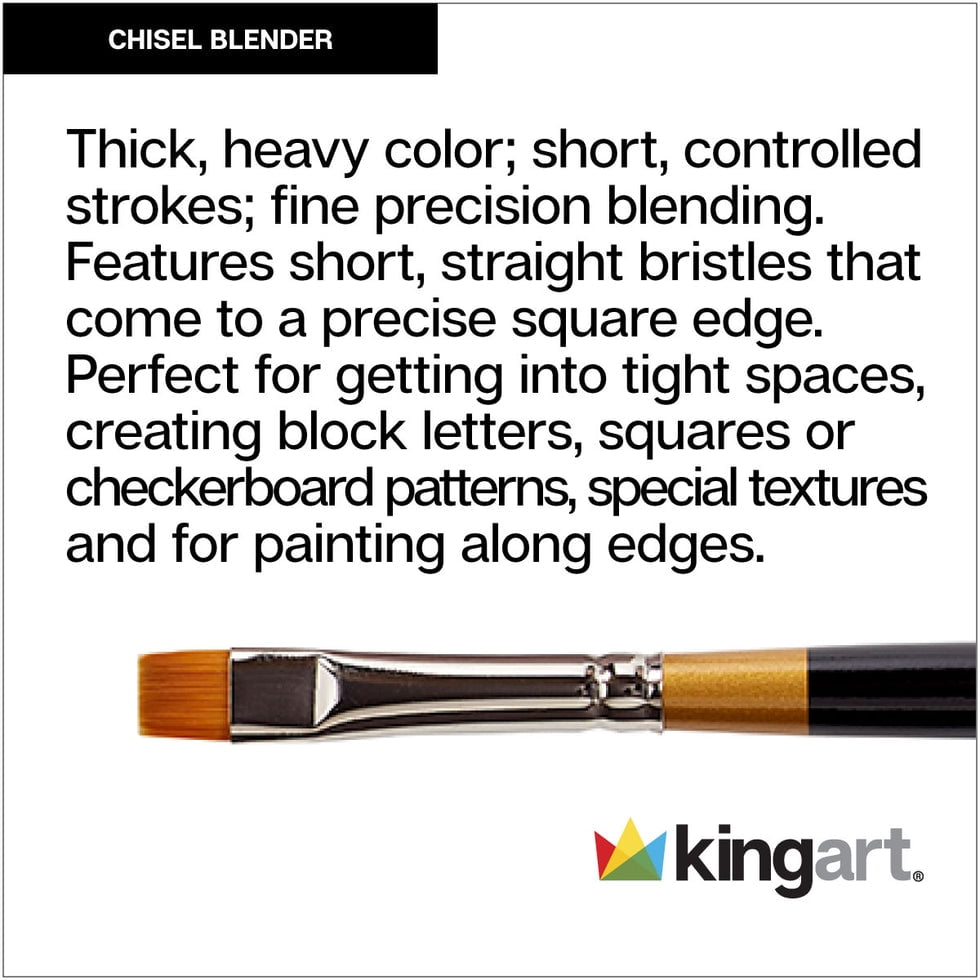 Kingart Original Gold, 9450 Chisel Blender Series, Premium Golden Taklon Artist Brushes, All Ages