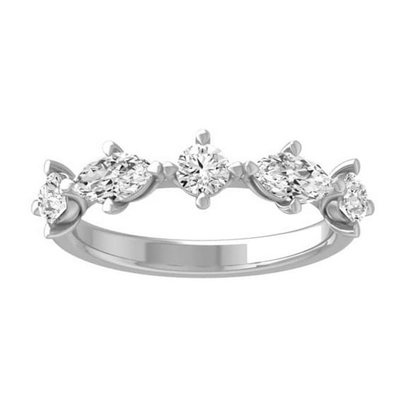 Araiya Fine Jewelry 10K White Gold Marquise and Round-shape Lab Grown Diamond Fashion Promise Anniversary Ring (3/4 Cttw, D-F Color, VS1 Clarity) Size 8.5
