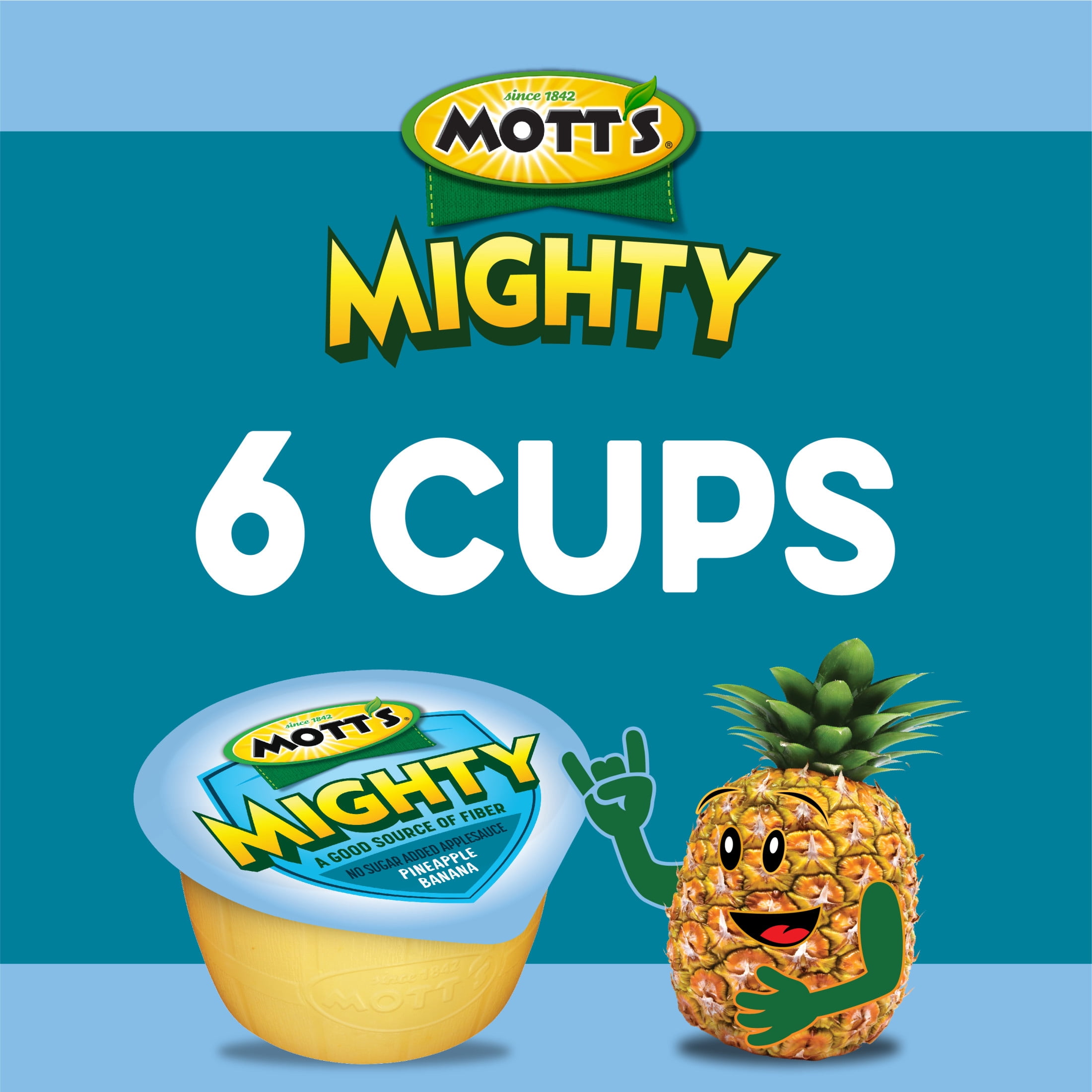 Mott's Mighty No Sugar Added Pineapple Banana Applesauce, 3.9 oz, 6 Count Cups