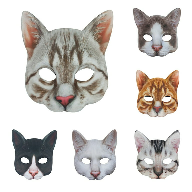 Cat Animal Head Mask, 6PCS Digital Print Tabby Half Face Mask, Fancy Dress  Halloween Mask Novelty Costume for Masquerade Dancing Party 