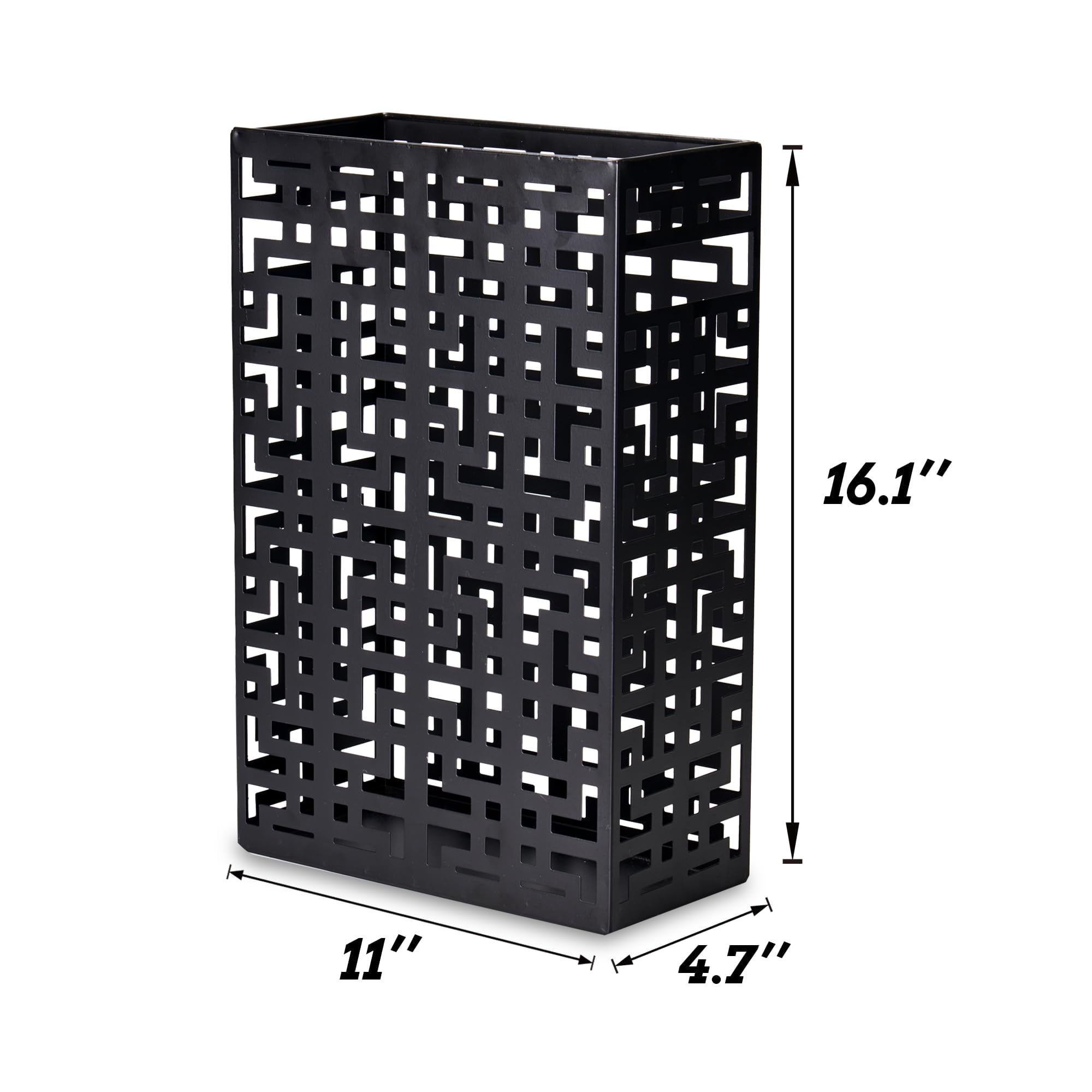 Umbrella Stand Rack For Entryway  Hollow Metal Holder Freestanding Storage Bin Long Holds 6-7 Black