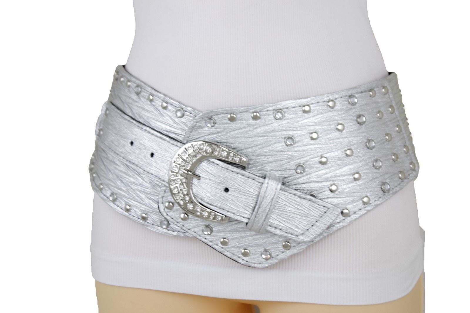 Alwaystyle4You New Women Hip Silver Wide Western Belt Metal Studs