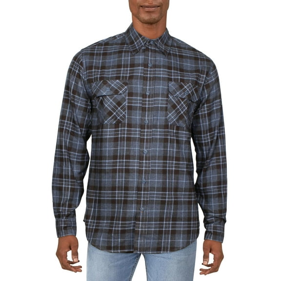 Weatherproof Vintage Mens Flannel Plaid Button-Down Shirt Blue L