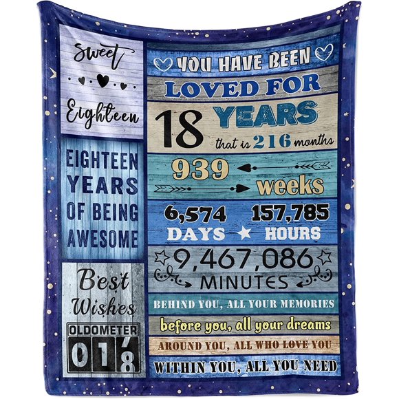 Cadeaux d'Anniversaire 18 Ans pour Filles Garçons, Couverture Cadeaux d'Anniversaire 18 Ans 60"X50 Pouces, Décorations d'Anniversaire 18 Ans pour Filles Garçons, Meilleure Idée de Cadeaux pour Fille Garçon 18 Ans