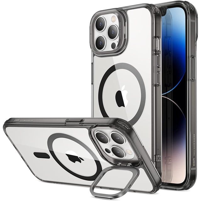 XUCP-pour iPhone 13 Pro Max Étui Magsafe avec Support, Protection de Qualité Militaire, Support Anneau avec Caméra Intégrée, Dos Résistant aux Rayures, Étui Classique avec Support pour iPhone 13 Pro Max, Noir Clair