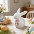 thumbnail image 1 of Cagogo Easter Decorations, Ceramic Bunny Figurine Ornament for Easter Party Home Decor, Handcrafted White Rabbit Statue with Floral Necklace, Spring Table Centerpiece Decor for Living Room Tea Room, 1 of 9