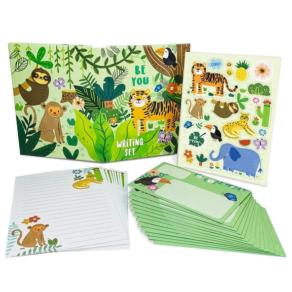 Lined Stationary Paper and Envelopes Set for Kids Safari Animal Stationary Set with Lined Letter Writing Paper 30 Sheets   20 Envelopes, 8.3 x 5.9 Inch of Each Stationary Paper