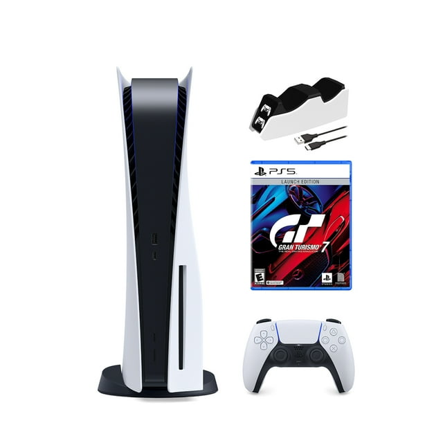 2022 New PlayStation Disc Version Gaming Console with Ultra Fast SSD, Wireless Controller, Gran Turismo 7 & Mytrix Controller Charging Dock