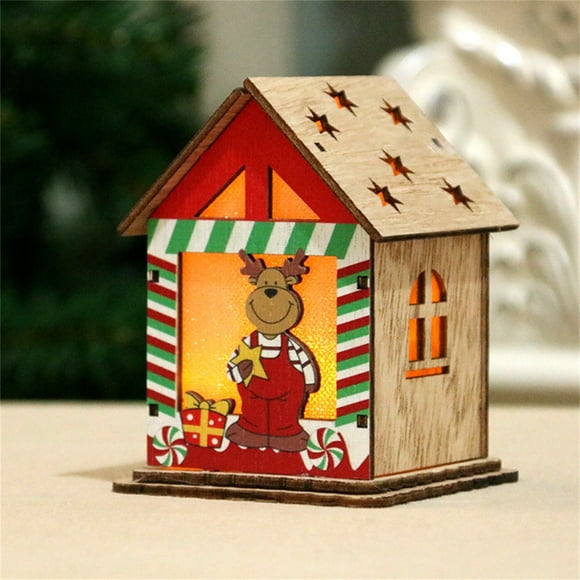 WREESH Christmas Wooden House Children's Handmade DIY Christmas Tree Decoration Cabin