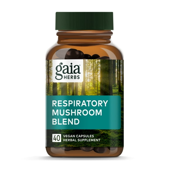 Gaia Herbs Respiratory Adaptogenic Mushroom Blend, Organic Reishi, Cordyceps, No Grain & Rice Fillers, Dual Extracted, Vegan Herbal Supplement, 40-Count